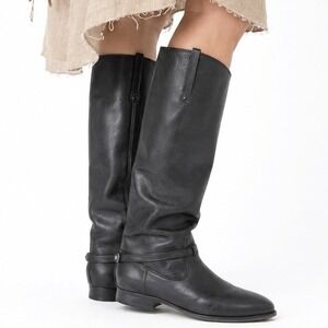 Frye Lindsay Plate Tall Equestrian Riding Boots Womens 8B Black Leather Pull on